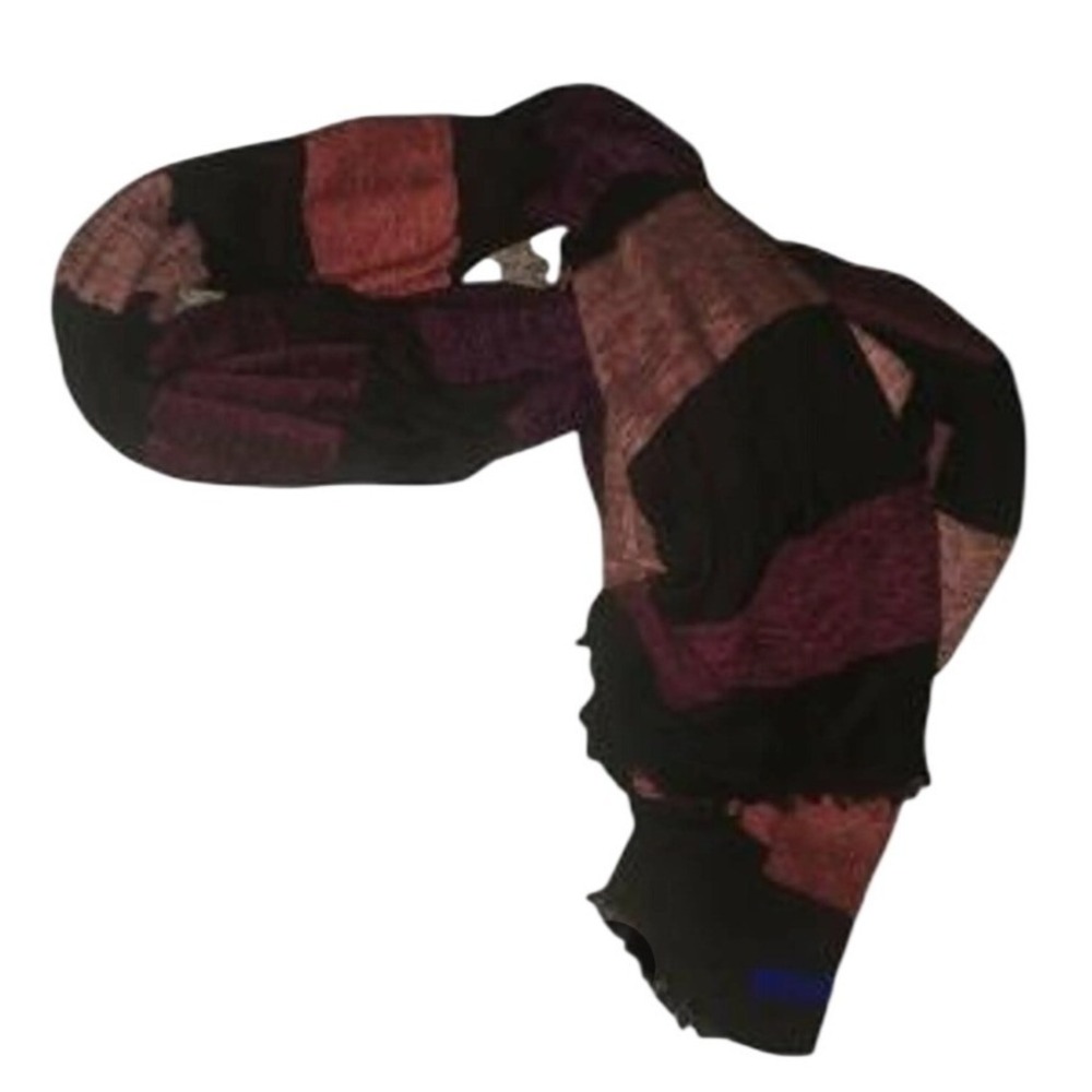 Loft Outlet Scarf Black Burgundy‎ Metallic Bronze Striped Shimmer Fringe